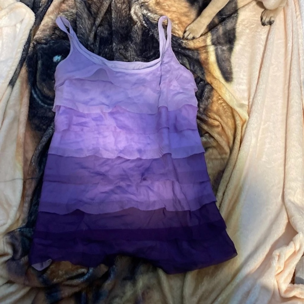 New York and company ruffle ombré purple tank top